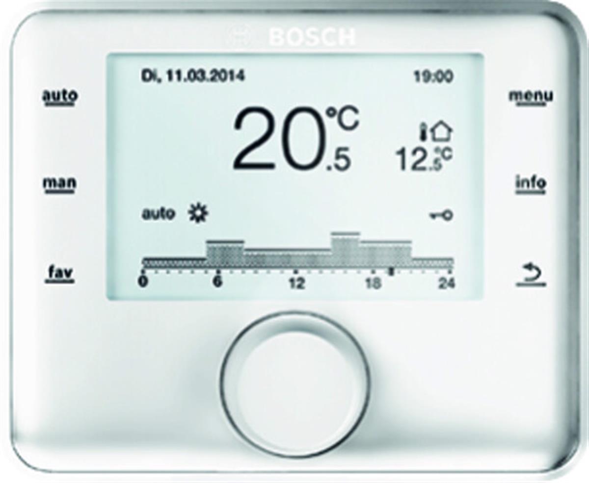 Bosch kamerthermostaat CW400 (8/23) Weersafhankelijke systeemregelaar voor maximaal 4 cv-kringen en 2 warmwatersystemen (in combinatie met MM 100 / MM 200). Wanneer de buitensensor niet aangesloten wordt, werkt de regelaar ruimteafhankelijk.